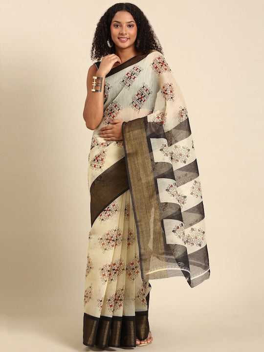 Zarina Tussar Black Cotton Saree | Ivaara's Gifting Collection.