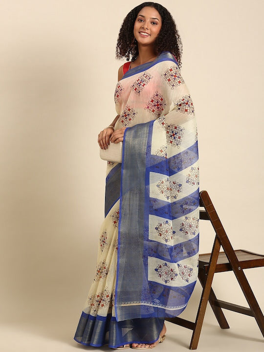 Zarina Tussar Blue Cotton Saree | Ivaara's Gifting Collection.