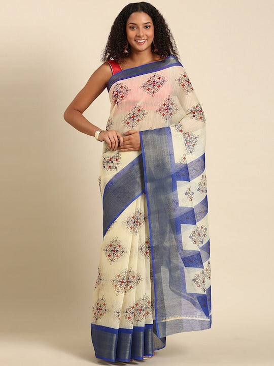 Zarina Tussar Blue Cotton Saree | Ivaara's Gifting Collection.