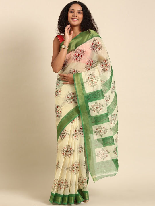 Zarina Tussar Green Cotton Saree | Ivaara's Gifting Collection.