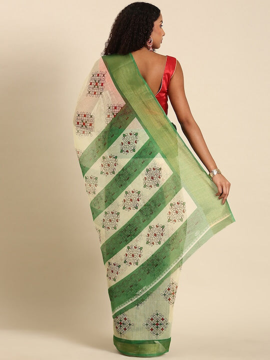 Zarina Tussar Green Cotton Saree | Ivaara's Gifting Collection.