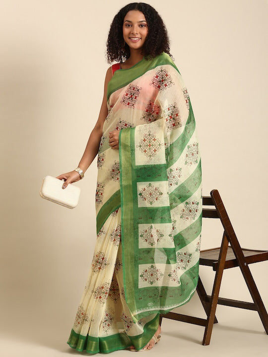 Zarina Tussar Green Cotton Saree | Ivaara's Gifting Collection.