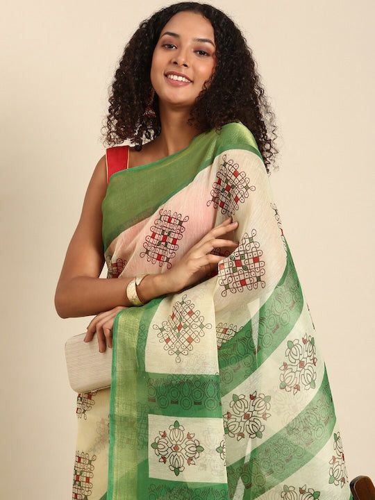 Zarina Tussar Green Cotton Saree | Ivaara's Gifting Collection.