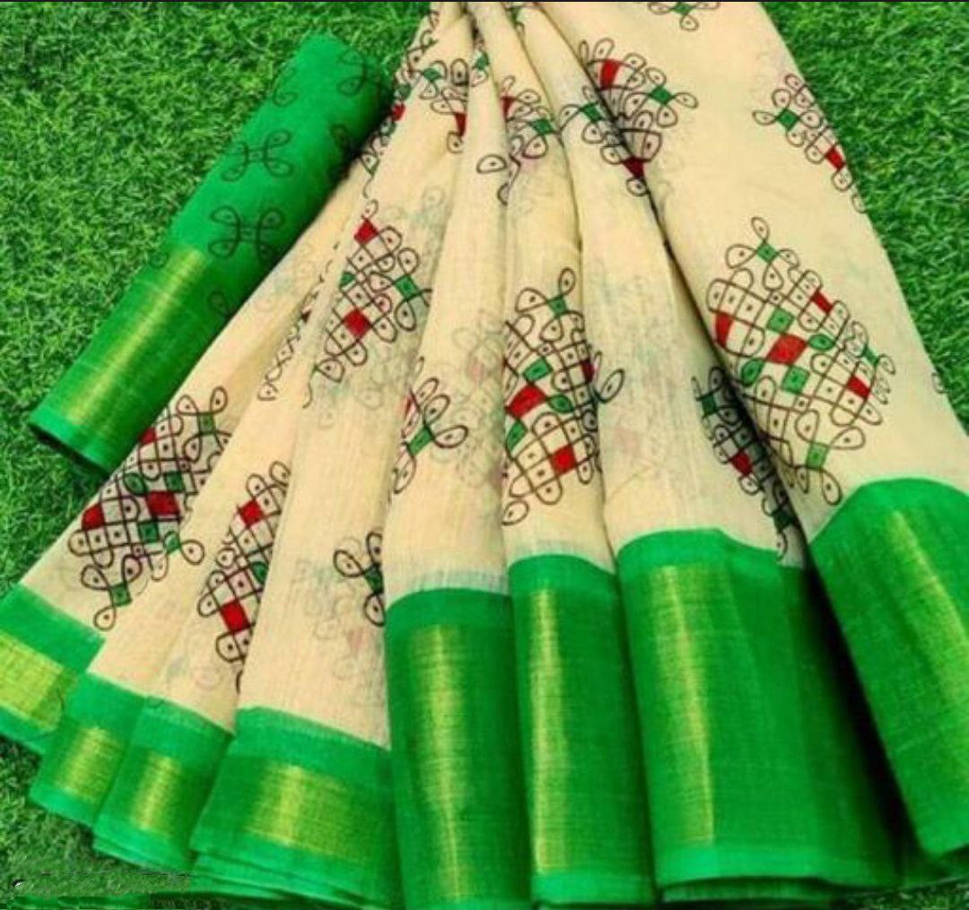 Zarina Tussar Green Cotton Saree | Ivaara's Gifting Collection.