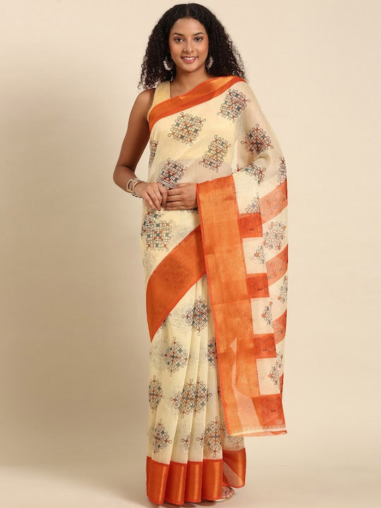 Zarina Tussar Orange Cotton Saree | Ivaara's Gifting Collection.