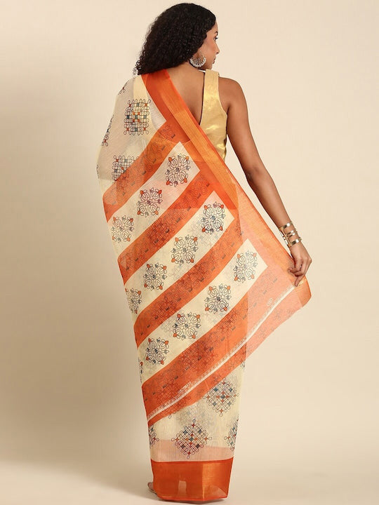 Zarina Tussar Orange Cotton Saree | Ivaara's Gifting Collection.