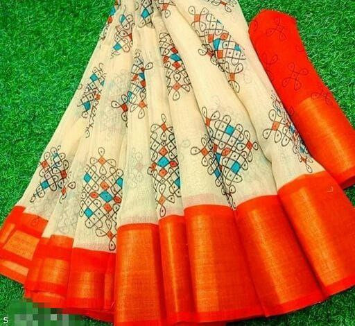 Zarina Tussar Orange Cotton Saree | Ivaara's Gifting Collection.