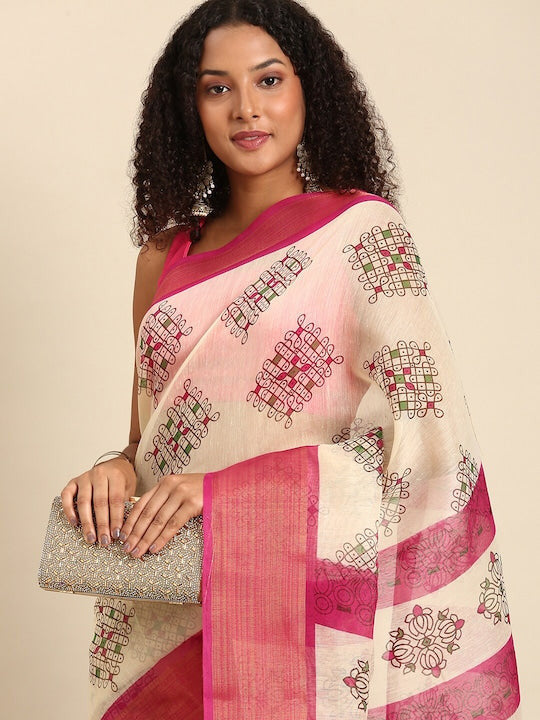 Zarina Tussar Pink Cotton Saree | Ivaara's Gifting Collection.