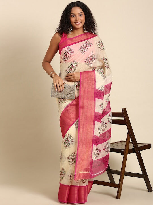 Zarina Tussar Pink Cotton Saree | Ivaara's Gifting Collection.