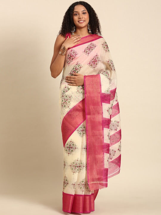 Zarina Tussar Pink Cotton Saree | Ivaara's Gifting Collection.