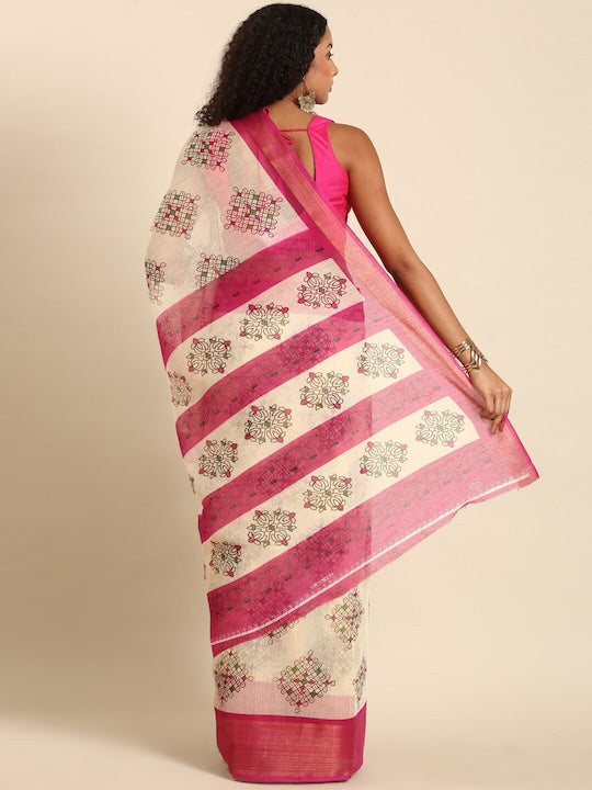 Zarina Tussar Pink Cotton Saree | Ivaara's Gifting Collection.