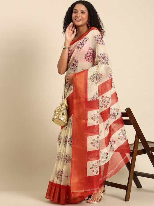 Zarina Tussar Red Cotton Saree | Ivaara's Gifting Collection.