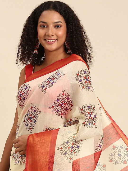 Zarina Tussar Red Cotton Saree | Ivaara's Gifting Collection.