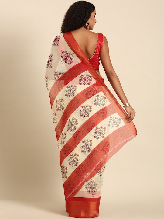 Zarina Tussar Red Cotton Saree | Ivaara's Gifting Collection.