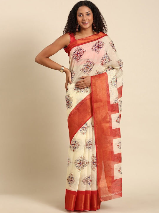 Zarina Tussar Red Cotton Saree | Ivaara's Gifting Collection.