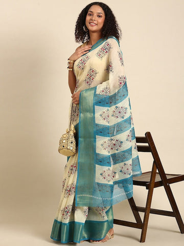 Zarina Tussar Teal Blue Cotton Saree | Ivaara's Gifting Collection