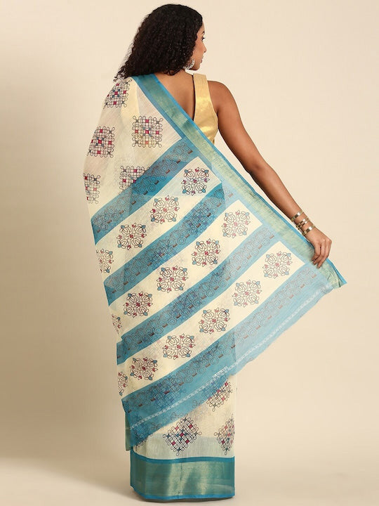 Zarina Tussar Teal Blue Cotton Saree | Ivaara's Gifting Collection.