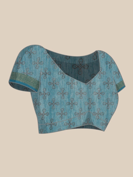 Zarina Tussar Teal Blue Cotton Saree | Ivaara's Gifting Collection.