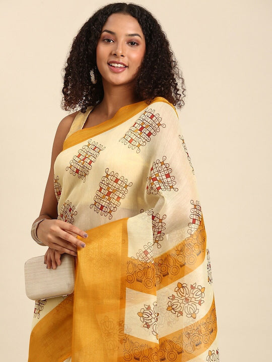 Zarina Tussar Yellow Cotton Saree | Ivaara's Gifting Collection.
