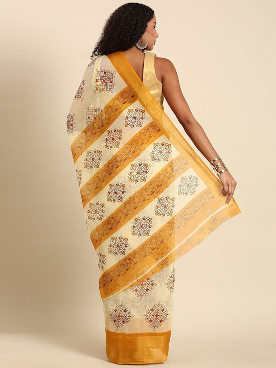 Zarina Tussar Yellow Cotton Saree | Ivaara's Gifting Collection.