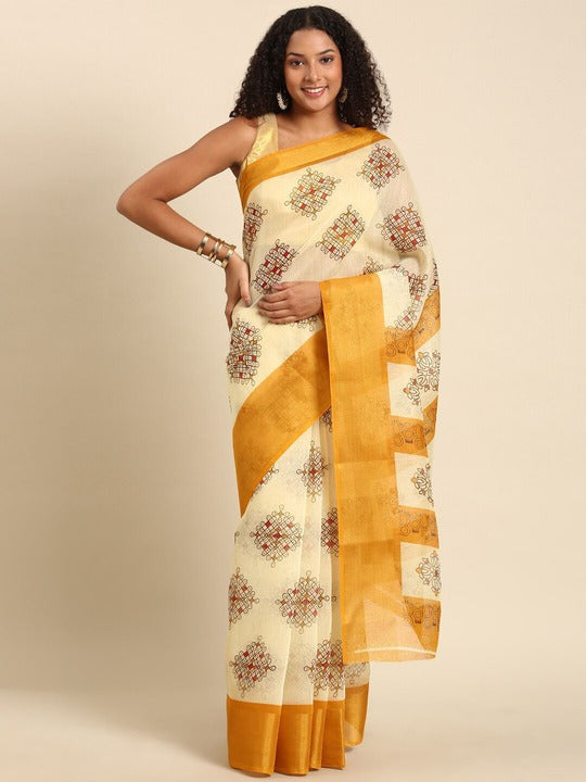 Zarina Tussar Yellow Cotton Saree | Ivaara's Gifting Collection.