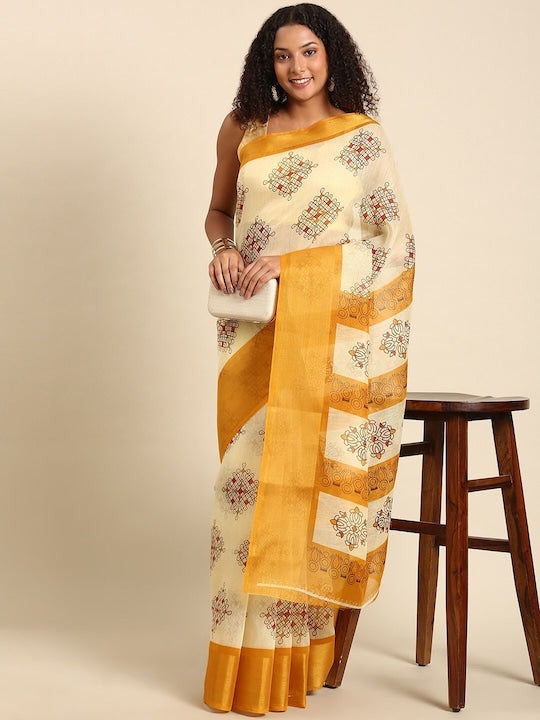 Zarina Tussar Yellow Cotton Saree | Ivaara's Gifting Collection.