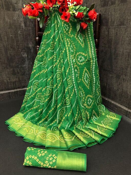 Zarina Bandhej Cotton Green Saree By Ivaara | Best Option For Gifting.