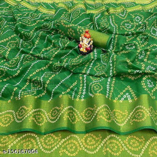 Zarina Bandhej Cotton Green Saree By Ivaara | Best Option For Gifting.