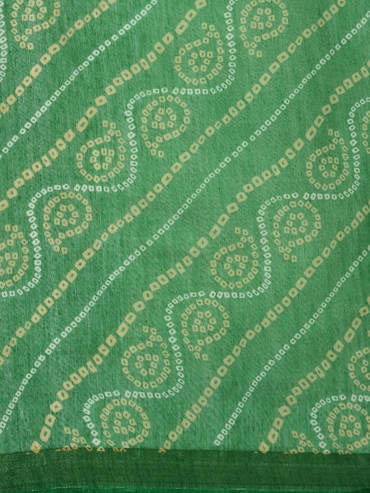 Zarina Bandhej Cotton Green Saree By Ivaara | Best Option For Gifting.