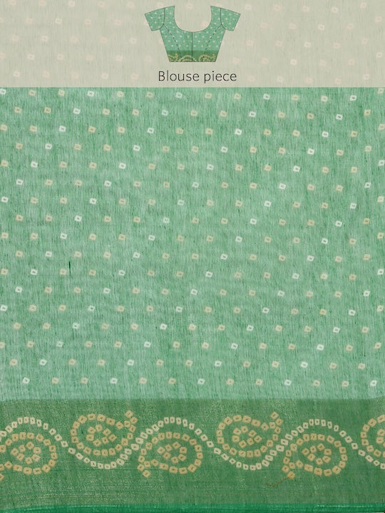 Zarina Bandhej Cotton Green Saree By Ivaara | Best Option For Gifting.