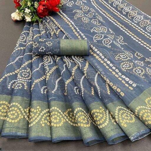 Zarina Bandhej Cotton Grey Saree By Ivaara | Best Option For Gifting.