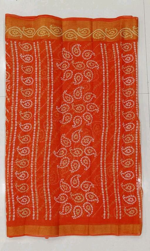 Zarina Bandhej Cotton Orange Saree By Ivaara | Best Option For Gifting.