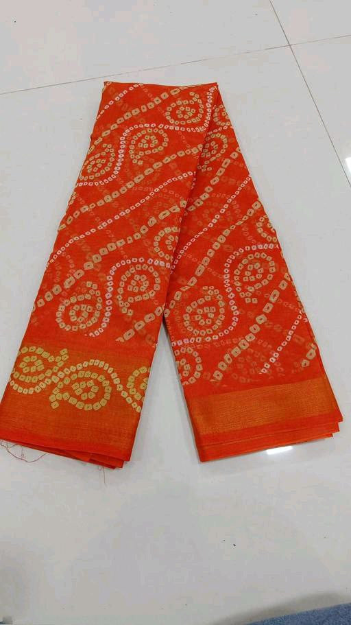 Zarina Bandhej Cotton Orange Saree By Ivaara | Best Option For Gifting.