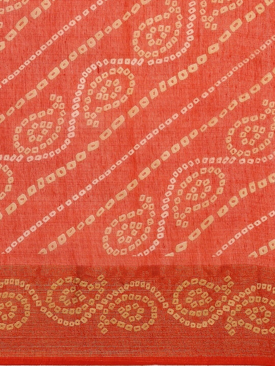Zarina Bandhej Cotton Orange Saree By Ivaara | Best Option For Gifting.