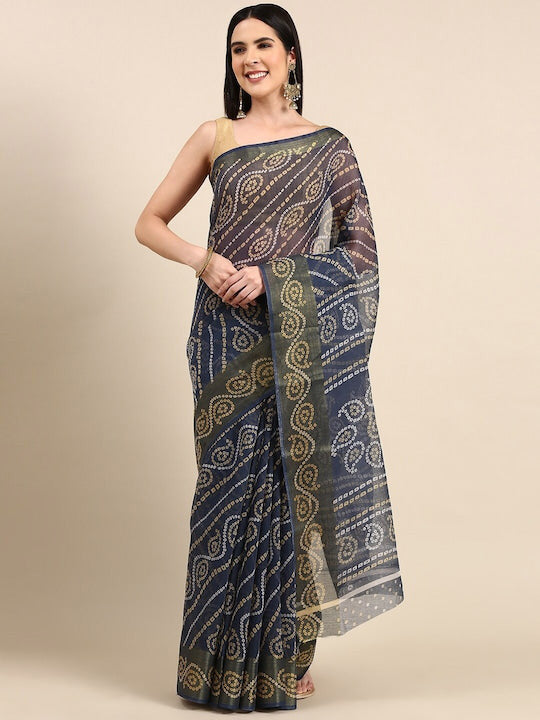 Zarina Bandhej Cotton Grey Saree By Ivaara | Best Option For Gifting.