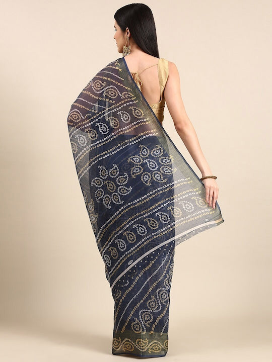Zarina Bandhej Cotton Grey Saree By Ivaara | Best Option For Gifting.