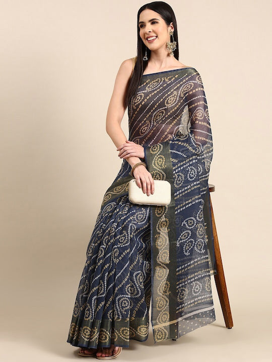 Zarina Bandhej Cotton Grey Saree By Ivaara | Best Option For Gifting.