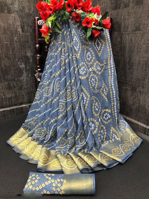 Zarina Bandhej Cotton Grey Saree By Ivaara | Best Option For Gifting.