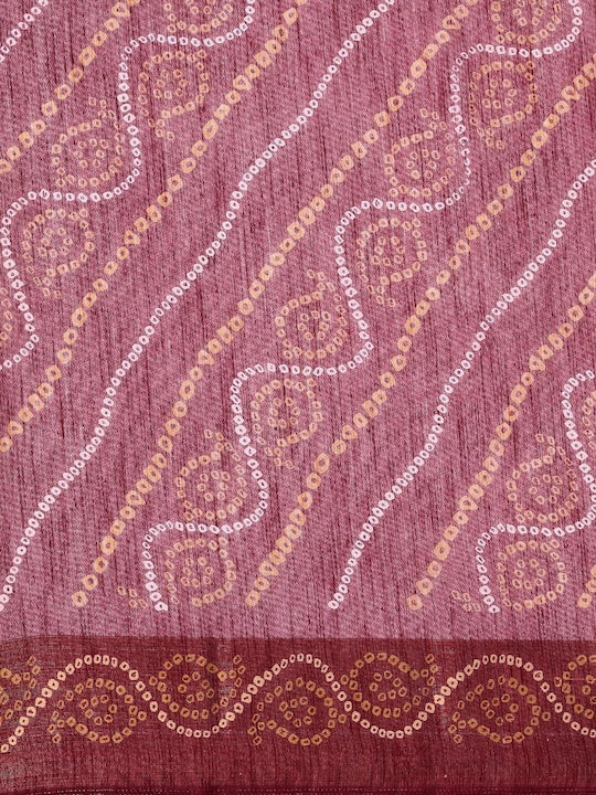 Zarina Bandhej Cotton Wine Saree By Ivaara | Best Option For Gifting.