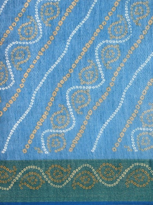 Zarina Bandhej Cotton Teal Saree By Ivaara | Best Option For Gifting.