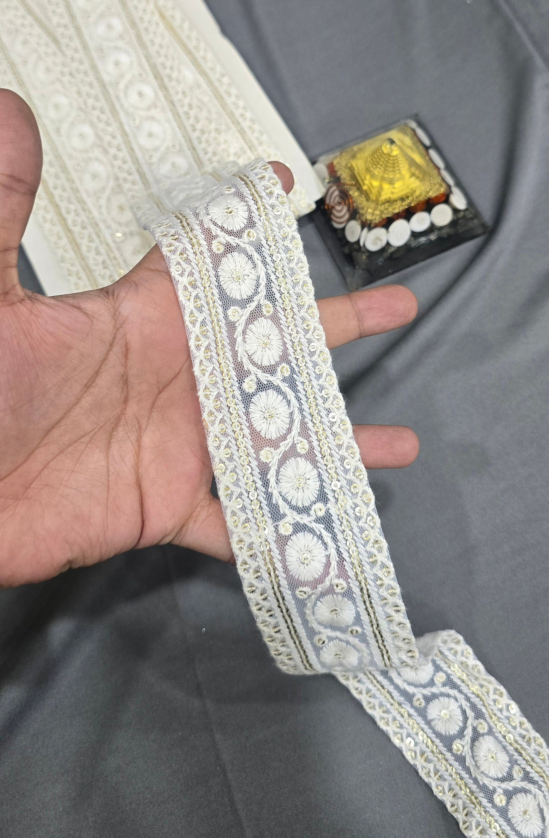 Cotton Dyeable Embroidered Lace (L-7252) (9mtrs) | IVAARA.