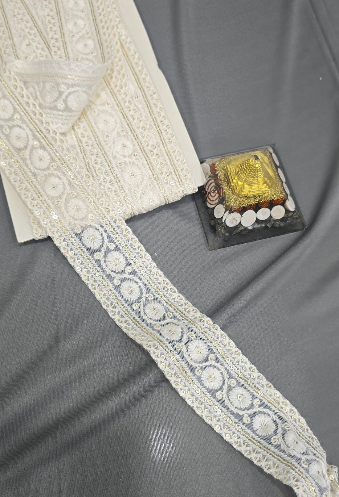 Cotton Dyeable Embroidered Lace (L-7252) (9mtrs) | IVAARA.