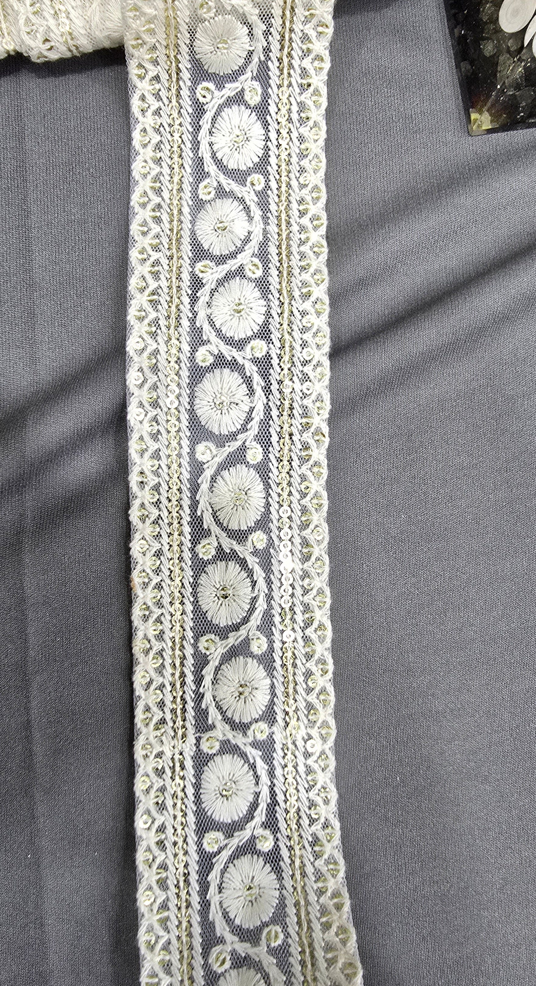 Cotton Dyeable Embroidered Lace (L-7252) (9mtrs) | IVAARA.
