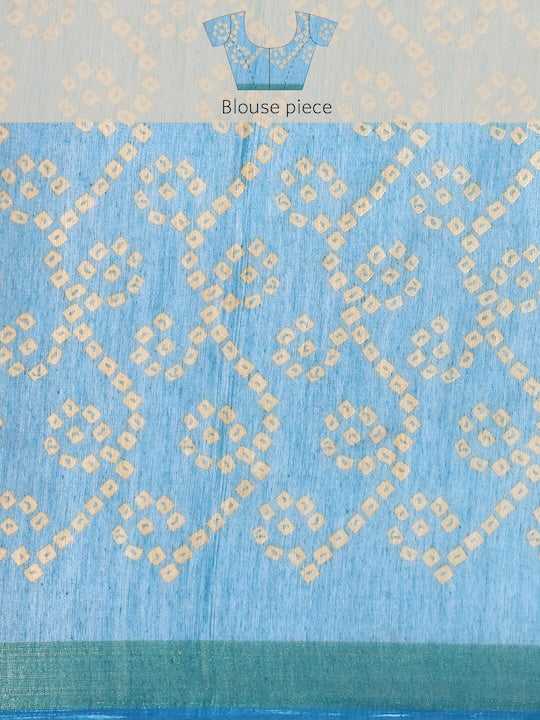 Zarina Bandhej Cotton Teal Saree By Ivaara | Best Option For Gifting.