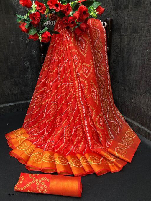Zarina Bandhej Cotton Red Saree By Ivaara | Best Option For Gifting.