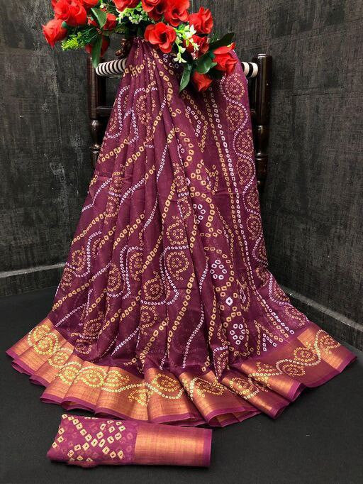 Zarina Bandhej Cotton Wine Saree By Ivaara | Best Option For Gifting.