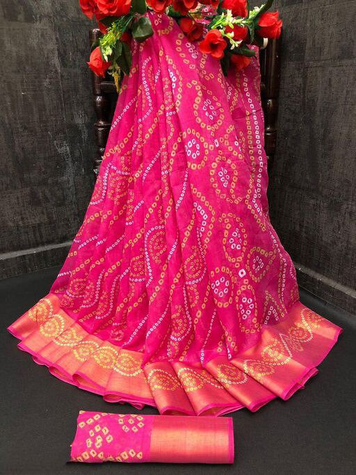 Zarina Bandhej Cotton Pink Saree By Ivaara | Best Option For Gifting.
