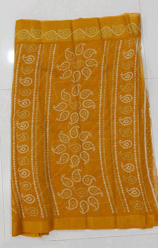 Zarina Bandhej Cotton Yellow Saree By Ivaara | Best Option For Gifting.