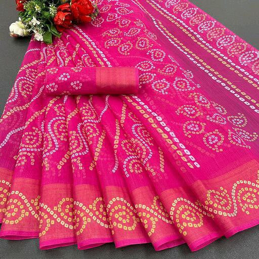 Zarina Bandhej Cotton Pink Saree By Ivaara | Best Option For Gifting.