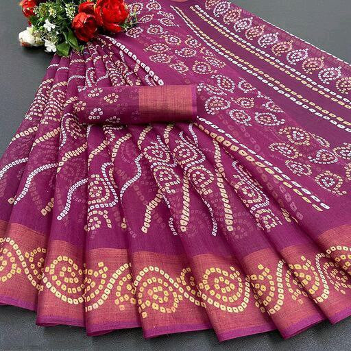 Zarina Bandhej Cotton Wine Saree By Ivaara | Best Option For Gifting.